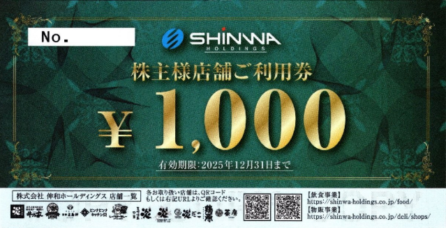 伸和ホールディングス 株主優待券 1,000円
